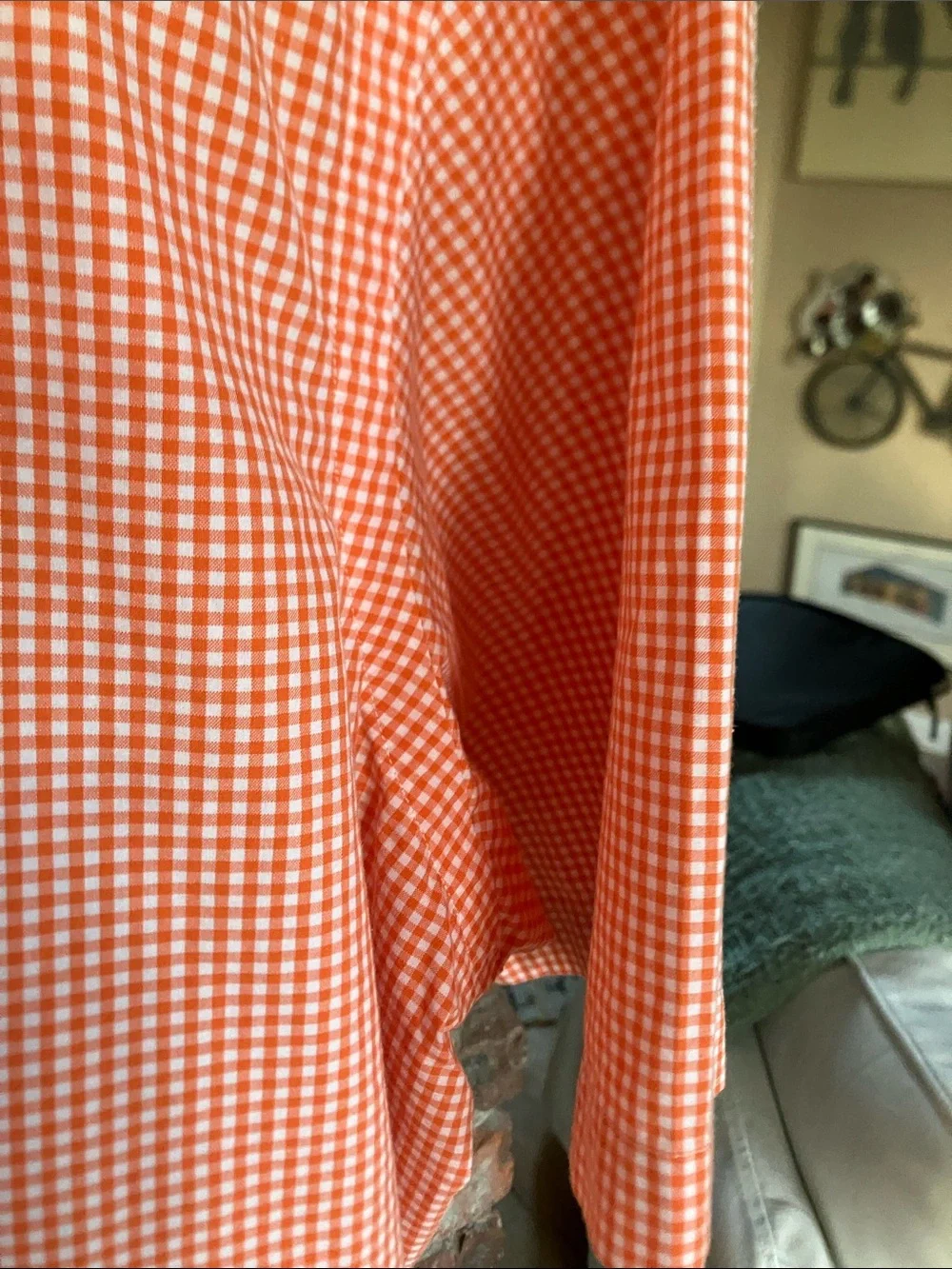 Ralph Lauren Orange Gingham Short-Sleeve Button-Up Shirt with Green Pony